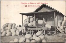 1914 LITTLE FALLS, Minnesota Postcard Train Depot Scene / EGGS Exaggeration picture