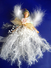 Victorian Style Ornament - ANGEL w/ FEATHER WINGS, GLITTERY GOWN ,FLOWER BOUQUET picture