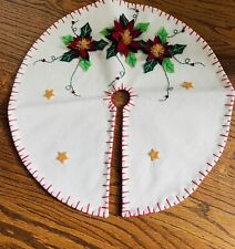 Vintage 3 D Embroidered Christmas Handmade Tree Skirt 15” Green Red Wool Blend picture