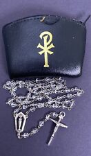 Large Vintage Hayward Sterling Silver Catholic Rosary w/ Crystal Beads INRI picture
