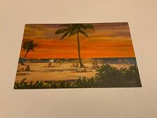 Miami, Fla. ~ Sunrise Over Miami Beach - Beach Scene-1960 Linen Vintage Postcard picture
