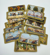 Antique Color Gold Stereoview Stero View Card Lot Of 14 Travel Cities People picture