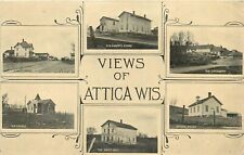 Postcard 1913 Attica Wisconsin Multi Views Church School Street Scene 24-6486 picture