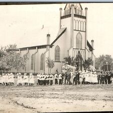 c1900s Children Church Scene RPPC Parade March Cathedral Chapel Real Photo A127 picture