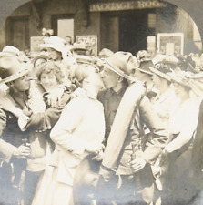 C1915 Great War Soldiers Kiss Goodbye Love Birds Duty Calls WWI Stereoview picture
