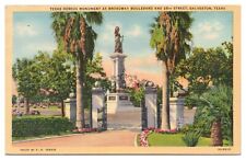 Vintage Texas Heroes Monument Galveston TX Postcard Unposted Linen picture