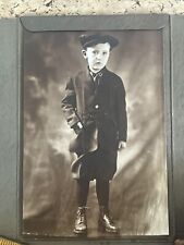 Antique Photo of Boy in News Cap, Boots, Hand in Pocket - in soft bifold frame picture