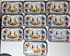 Quimper French Metal Tin Tray Vintage HB Henriot Massilly France Lot of 10 Set picture