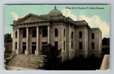 Fort Scott KS-Kansas, First ME Church, Religion, Antique Vintage c1914 Postcard picture