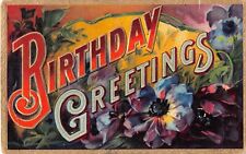 1909 Large Letter Birthday Greetings Postcard With Pretty Purple Poppies-S. 1440 picture