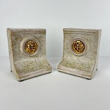Bitossi Pottery Bookends Italy Raymor Gold Sun Metallic Italian 6in picture