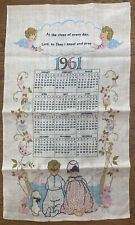 VTG Stevens 1961 Linen Calendar Towel Children Praying RARE picture