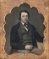 Handsome Light Eyed Young Man Long Hair Tinted Face 1/6 Plate Daguerreotype T463 picture
