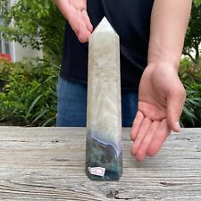 2.2LB 9.3'' Natural Moss Agate Obelisk Quartz Point Crystal Healing Decor Reiki picture