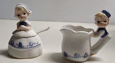 Vintage Enesco Dutch Boy & Girl Sugar And Cream Set Blue And White picture