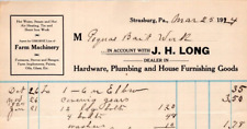 1924 J H Long Hardware Plumbing House Furnishing Goods STRASBURG PA   K54 picture