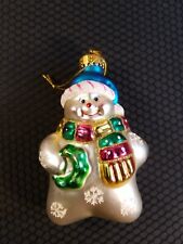 Vintage Glass Snowman Christmas Ornament Frosty Whimsical Snowflakes  picture
