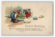 1925 Easter Greetings Anthropomorphic Rabbits Eggs Posted Vintage Postcard picture