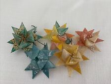 Vintage 1950s Waxed Paper MORAVIAN STAR CHRISTMAS TREE Ornaments Set Of 5 picture