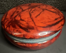 Italian Genuine Red Alabaster Trinket Jewelry Box Hand Carved picture