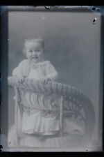 Antique 5x7 Glass Plate Negative Baby Standing On Chair Dressed Fancy E10 picture