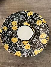 Vtg Paragon Fine Bone China England Yellow/Green Rose On Black Saucer ONLY picture