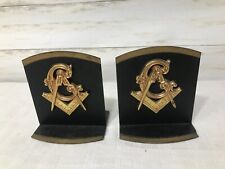 Vintage Mason Square & Compass G Symbol Masonic Masons METAL Bookends Pair Gold picture