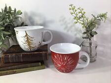 Starbucks Cups RARE SET (2) 2014 Christmas Holiday~Red Burst & White Gold Tree picture