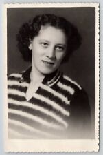 RPPC Woman Striped c1940s Portrait Postcard G25 picture
