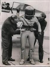1937 Press Photo Flight Lt MJ Adams Royal Air Force Fitted in Oxygen Suit picture
