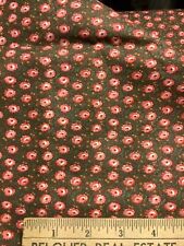 Antique 1950's Cotton Print Fabric, Brown W/ Allover Tiny Pink Roses 1 Yard- 11” picture