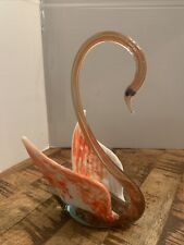 Vintage Small Hand Blown Stretched Spun Glass  White Wing Swan Figurine 8” picture