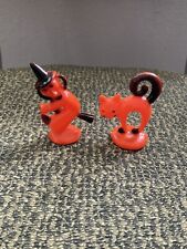Halloween Cake Toppers 1960’s Vintage  Witch And Cat Rosbro picture