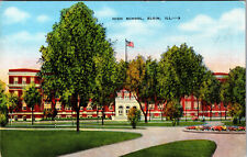 Postcard High School Elgin Illinois Linen Card 1930-1959 picture