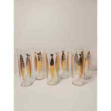 FRED PRESS MCM Set of 6 Gold FISH - Barware Glasses 1960s picture