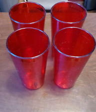 Lot of 4 NEW 12 Oz Red Plastic Cups Made In USA Vintage Pizza Hut Style picture