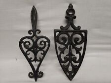 Original Cast Iron 1940 - 1950 Antique Trivets lot of 2 Cathedral & Teardrop picture