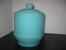 Cracker Barrel Canister Cookie Jar Seafoam Blue Green Round ribbed Barrel Style picture