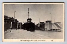 Sault Ste Marie MI-Michigan, Freighter in Lower Lock, Antique Vintage Postcard picture