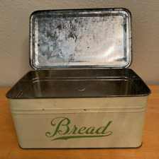 Vintage Farmhouse Rustic Primitive Yellow/Cream & Green Metal Tin Bread Box 16