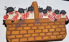 VINTAGE FOLK ART PAINTED WOOD BLACK GIRLS IN A BASKET WALL HANGING picture