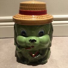DAVAR cookie jar Green Dog In A Straw Hat 1960s Japan - RARE- vintage picture