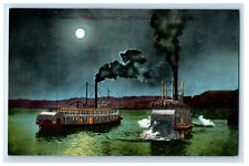 c1910 Steamers Bailey Gatzert and Dalles Columbia River at Moonlight Postcard picture