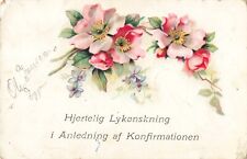 Hearty Congratulations on the Confirmation, Danish Flowers, Vintage Postcard picture