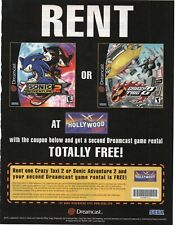 Sonic The Hedgehog SEGA Hollywood Video Rental Crazy Taxi 2001 Vintage Print Ad picture