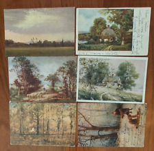 6 vintage postcards lot (early-mid 1900's); Art Countryside picture