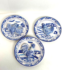 3 Bella Casa By Ganz 3 Dimensional Chicken Rooster Hen Hanging Plates 4.75” Vtg picture