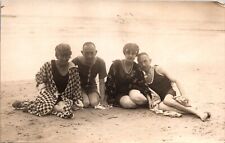 RPPC Couples on Beach Bathing Suits Hats Leaning Unposted c1910 Photo Postcard picture