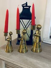 3 Vintage Brass Choir Boy Candle Holder Made In Mexico Aged picture