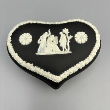 Wedgwood Black Jasperware Heart Shaped Covered Trinket Dresser Jewelry Box Dish picture